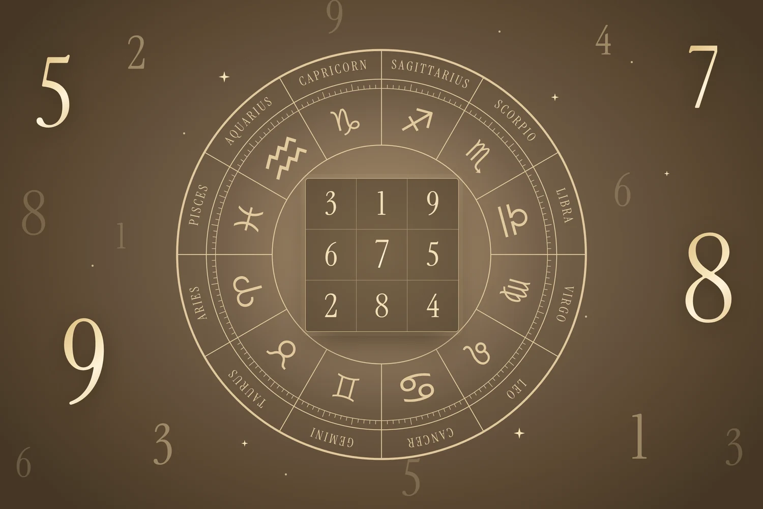 Numerology Course: the Vedic number grid inside the zodiac wheel